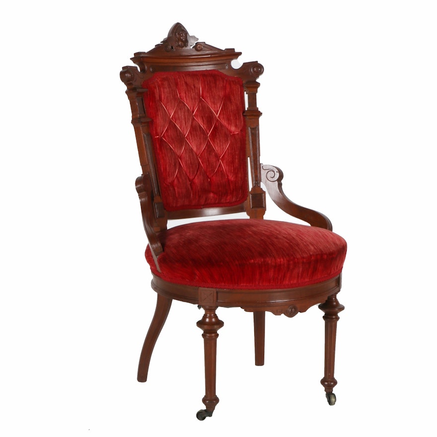 Victorian Walnut Parlor Chair in the Style of John Jelliff