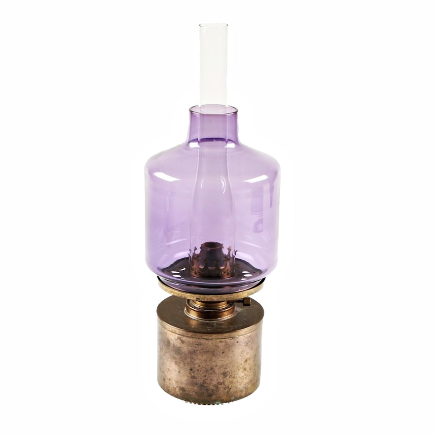 Antique Oil Lamp With Amethyst Shade