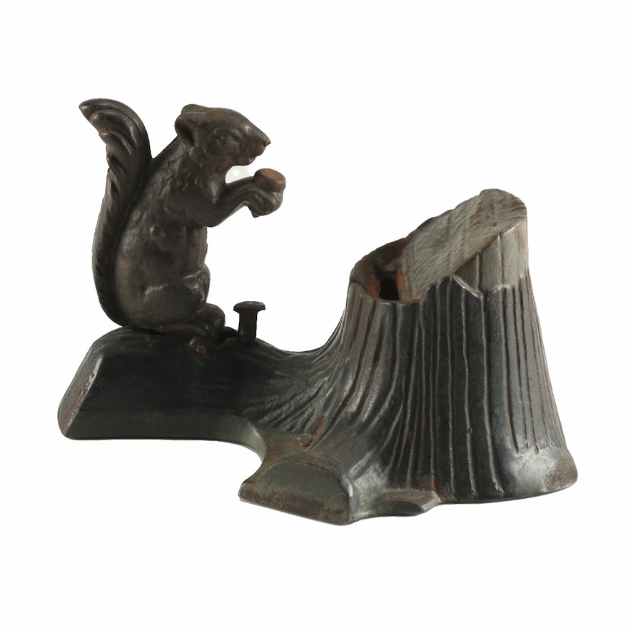 Cast Iron Figural Squirrel and Tree Stump Mechanical Bank