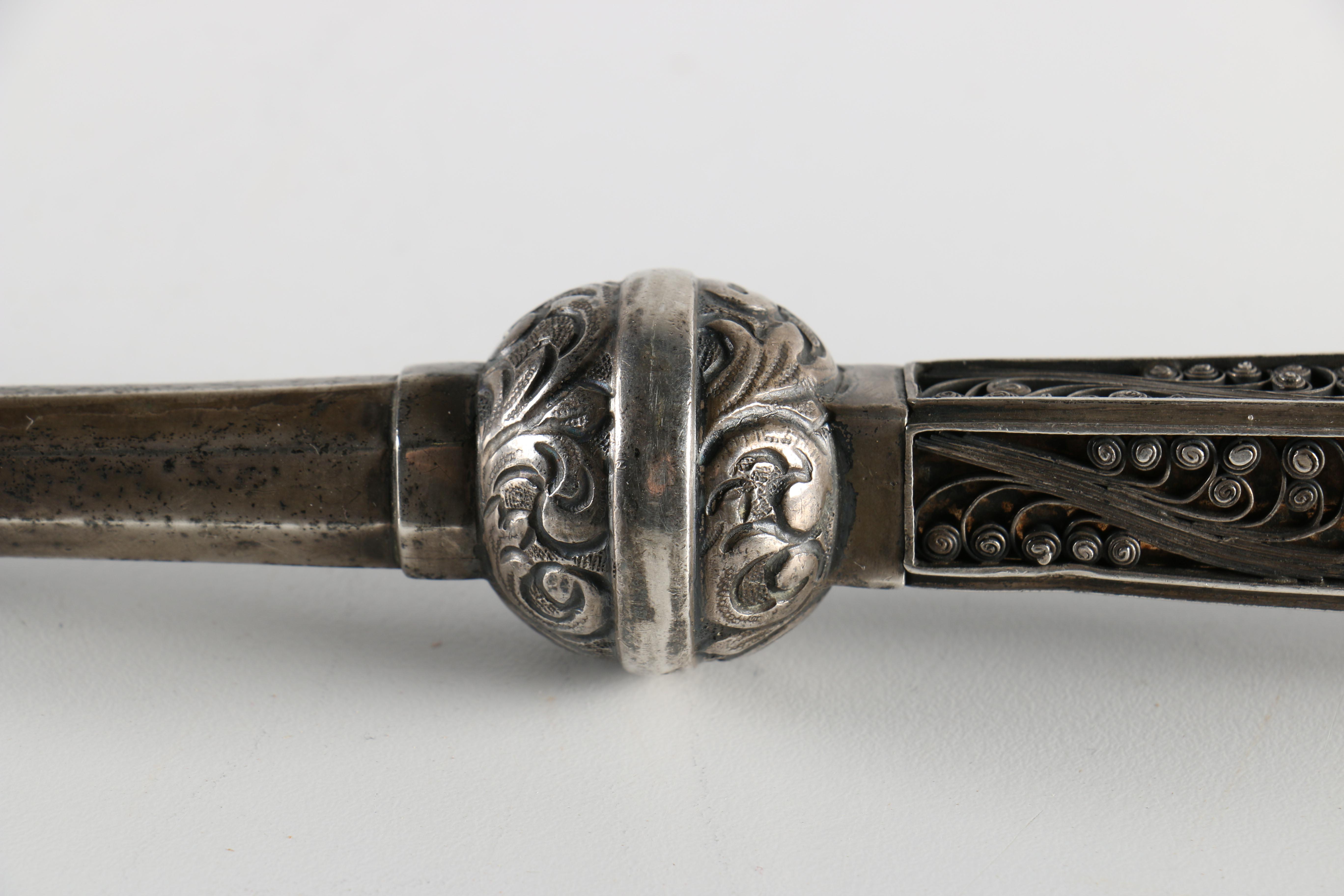 19/20th Century Russian Silver Yad with Scrolled Filigree Handle