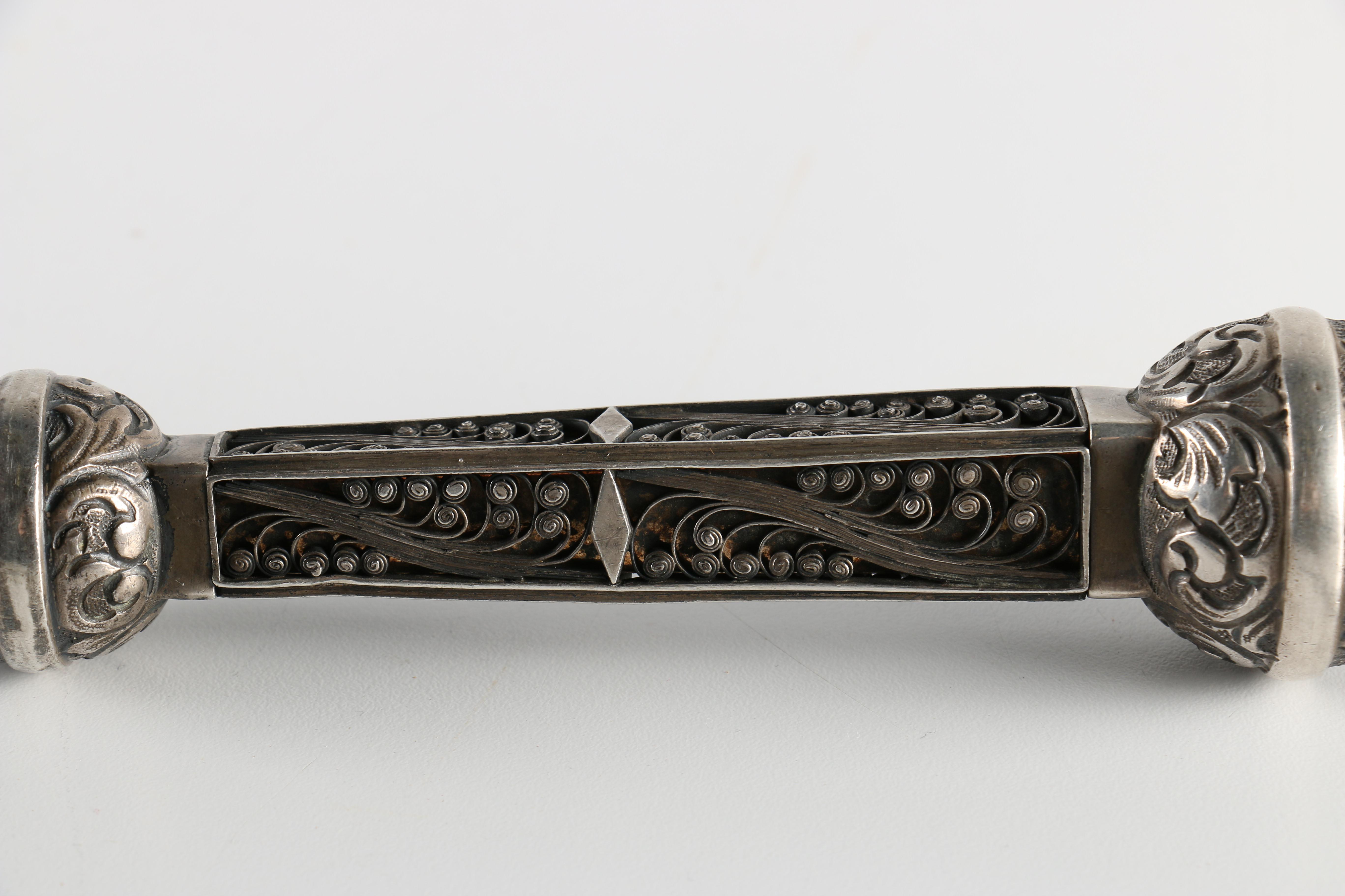 19/20th Century Russian Silver Yad with Scrolled Filigree Handle