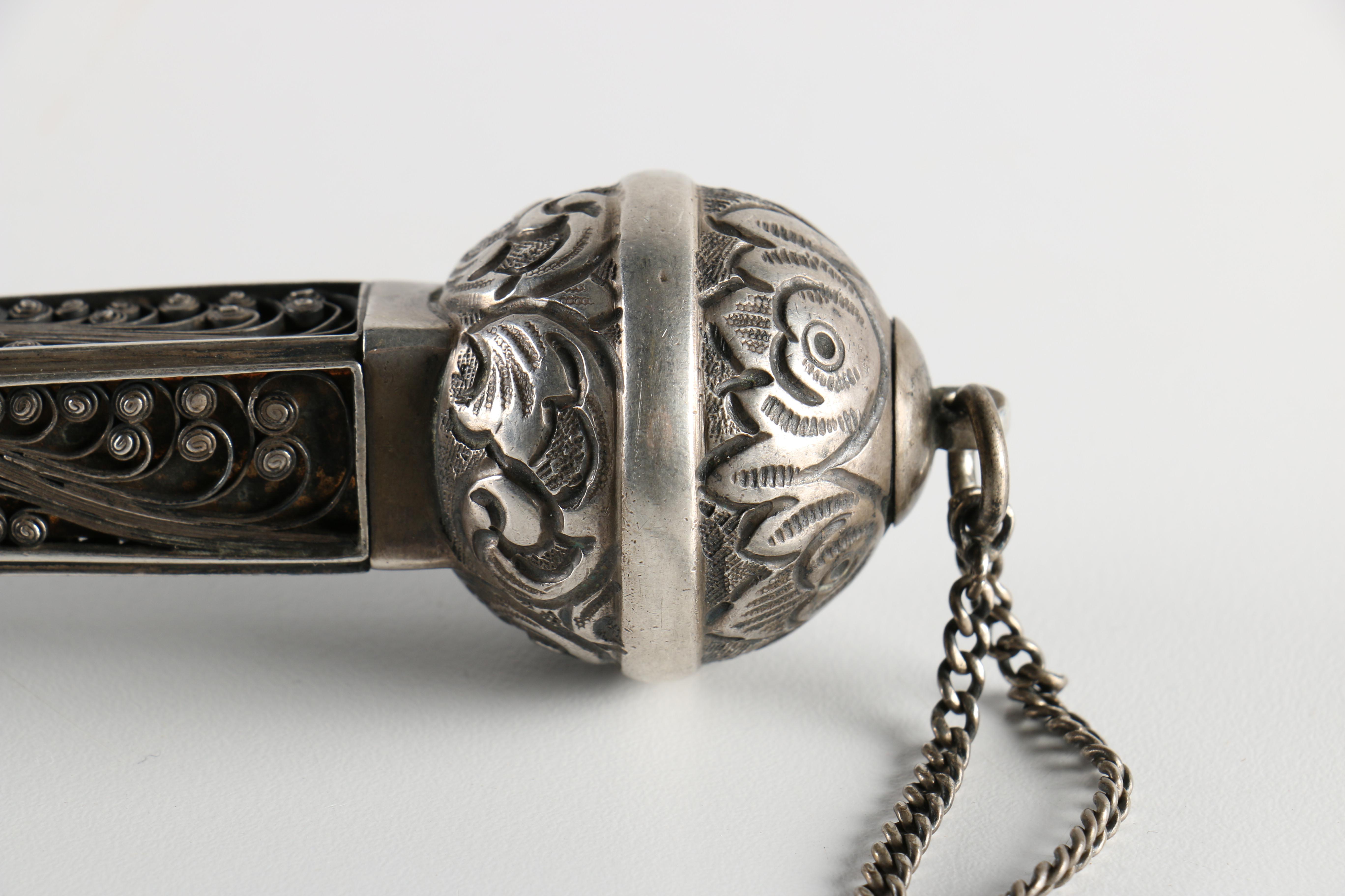 19/20th Century Russian Silver Yad with Scrolled Filigree Handle