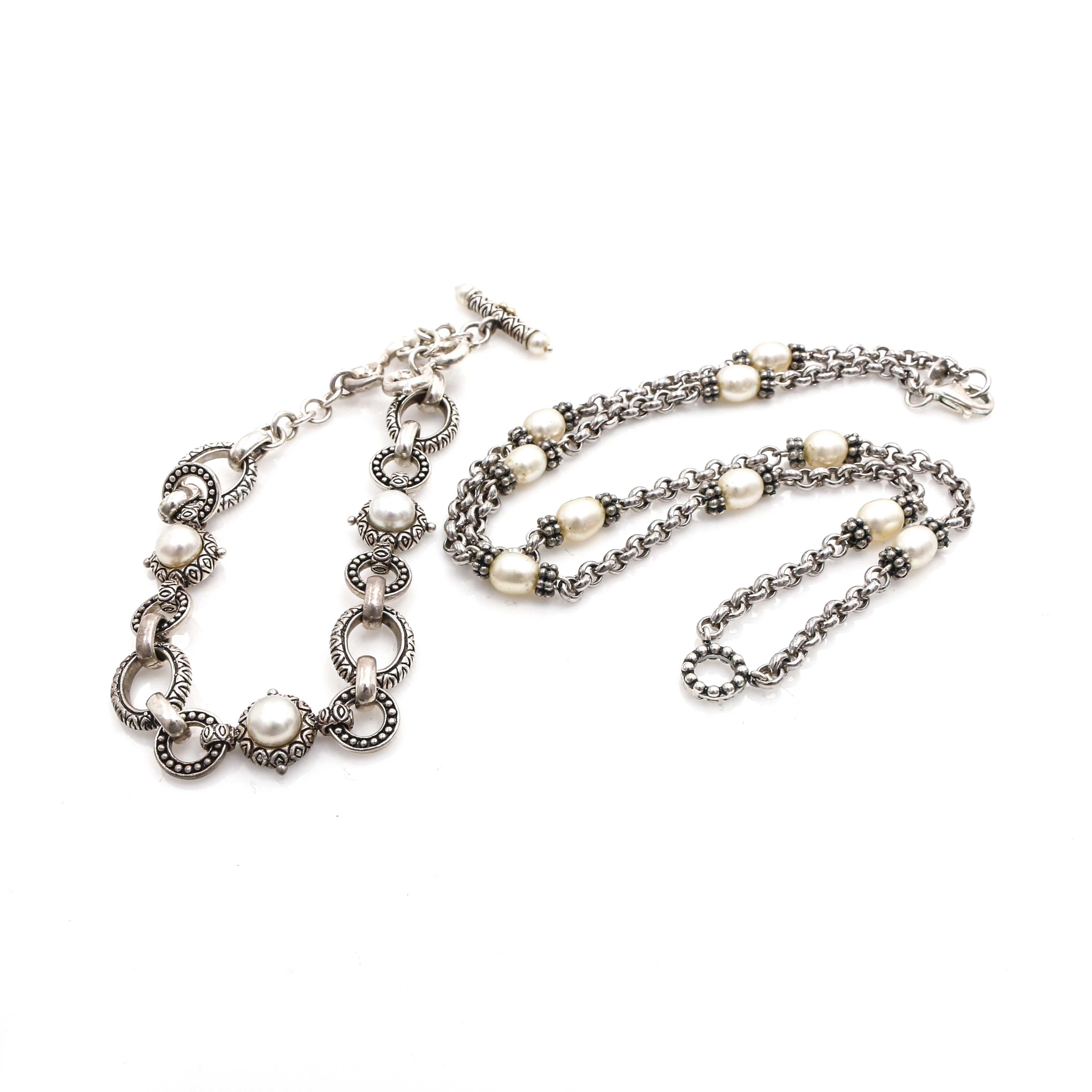 Sterling Silver Pearl Necklace and Bracelet