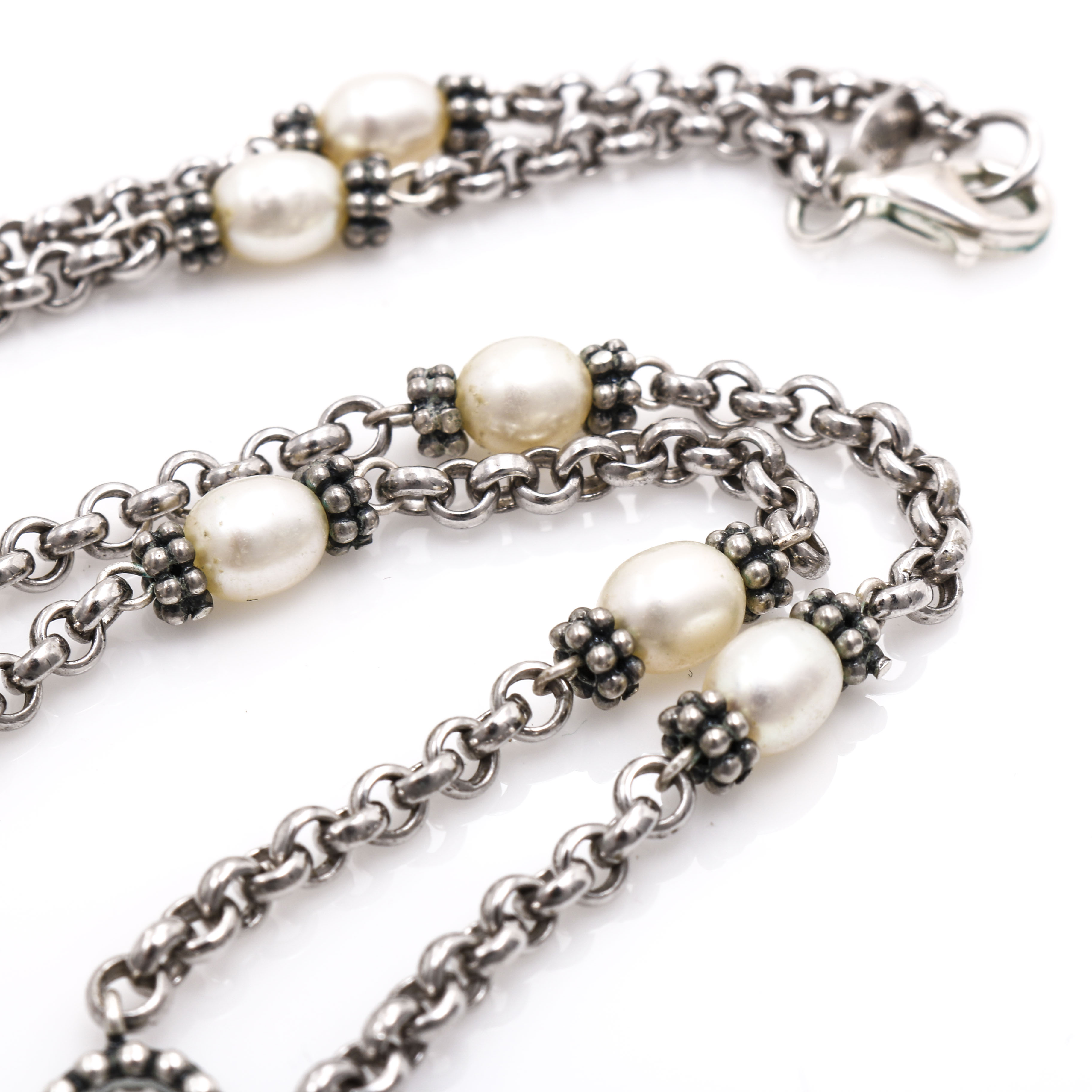 Sterling Silver Pearl Necklace and Bracelet