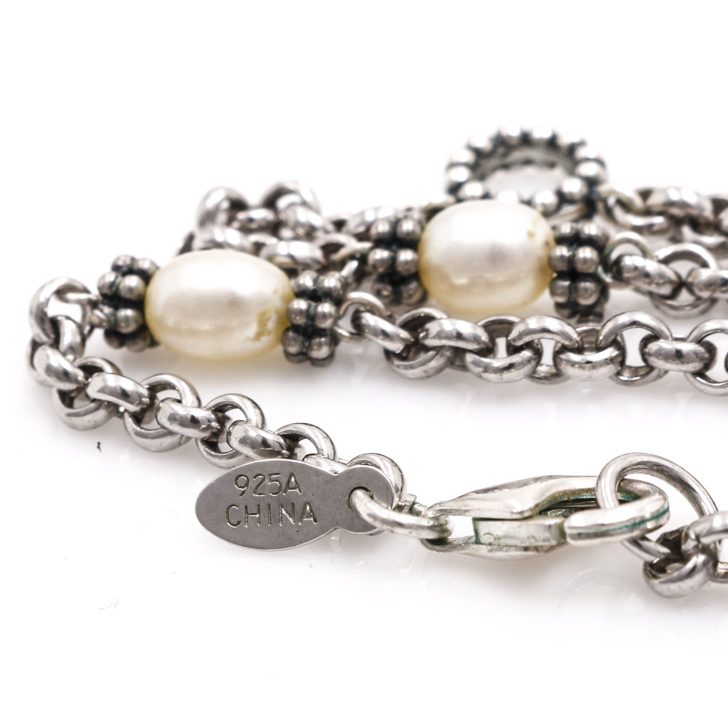 Sterling Silver Pearl Necklace and Bracelet