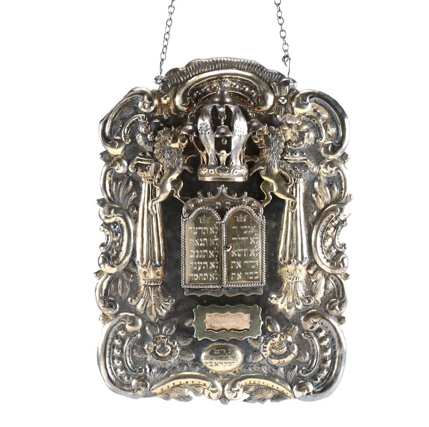 19th Century Sterling Silver Russian Torah Shield