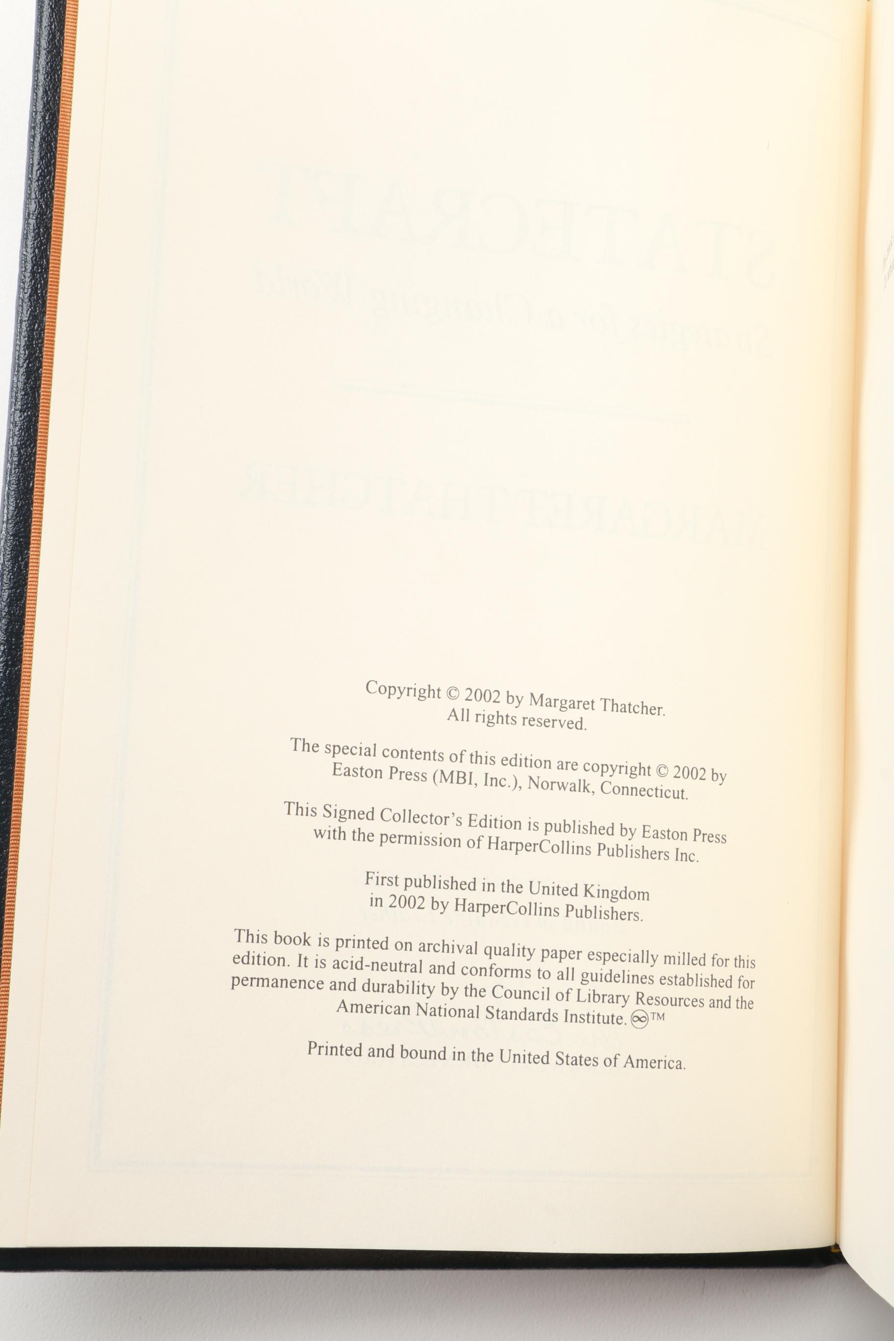 Signed Easton Press Edition "Statecraft: Strategies for a Changing World" by Margaret Thatcher