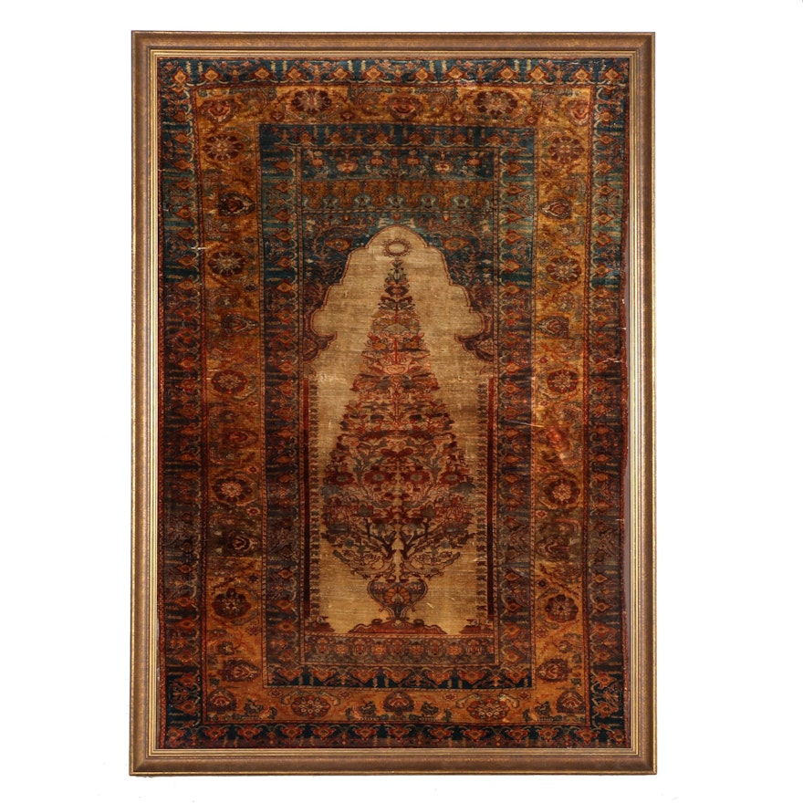 Framed 19th Century Turkish Silk Prayer Rug