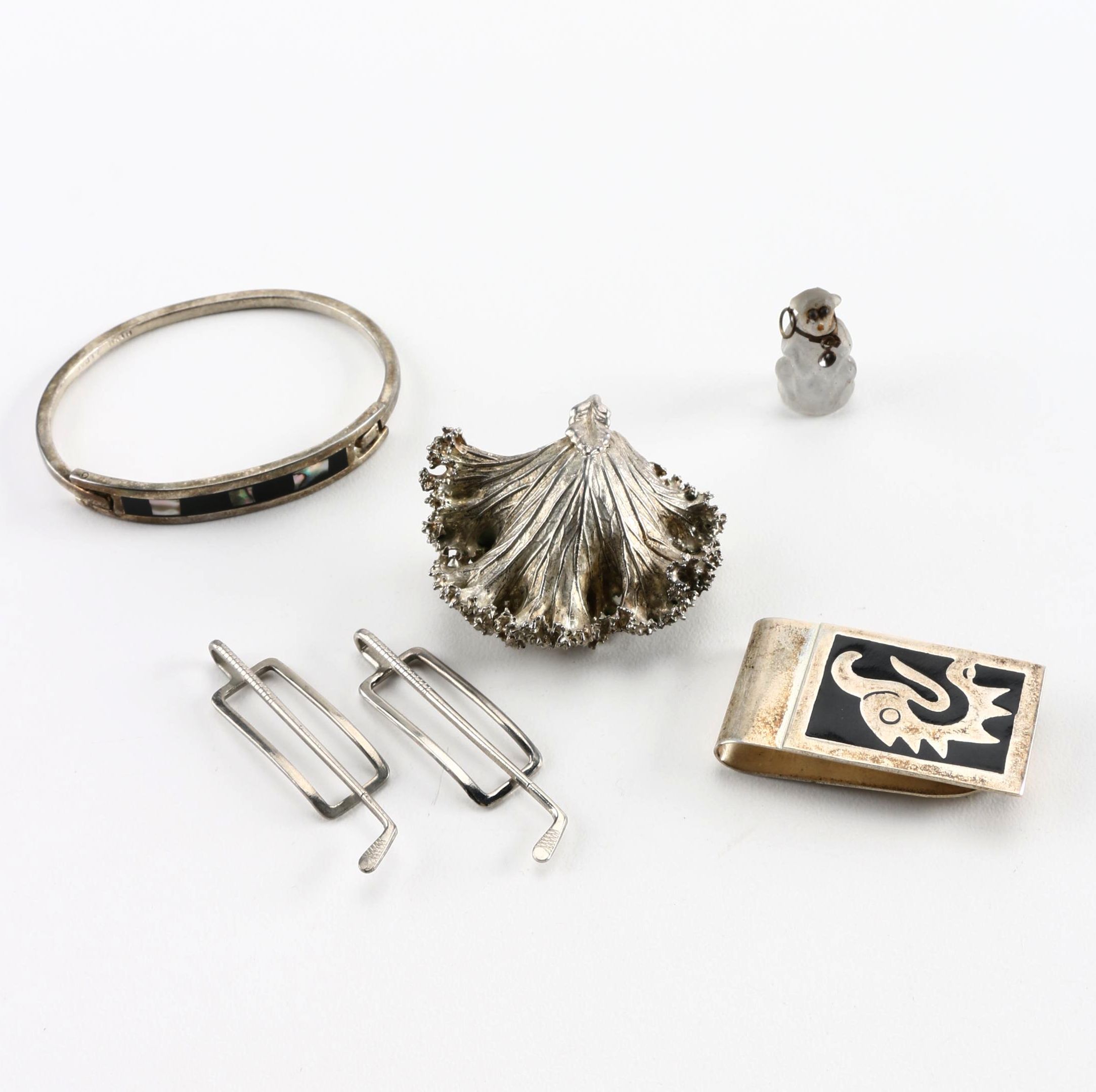 Silver Plated Jewelry Including Bangle and Kale Clip