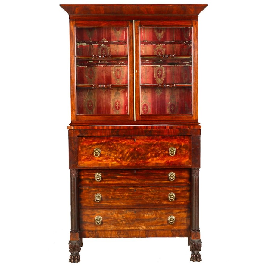 Mahogany Two Piece Bookcase on Chest
