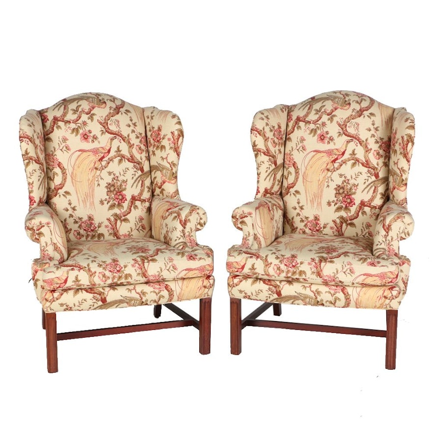 Pair of Sherrill Chippendale Style Wing Back Chairs