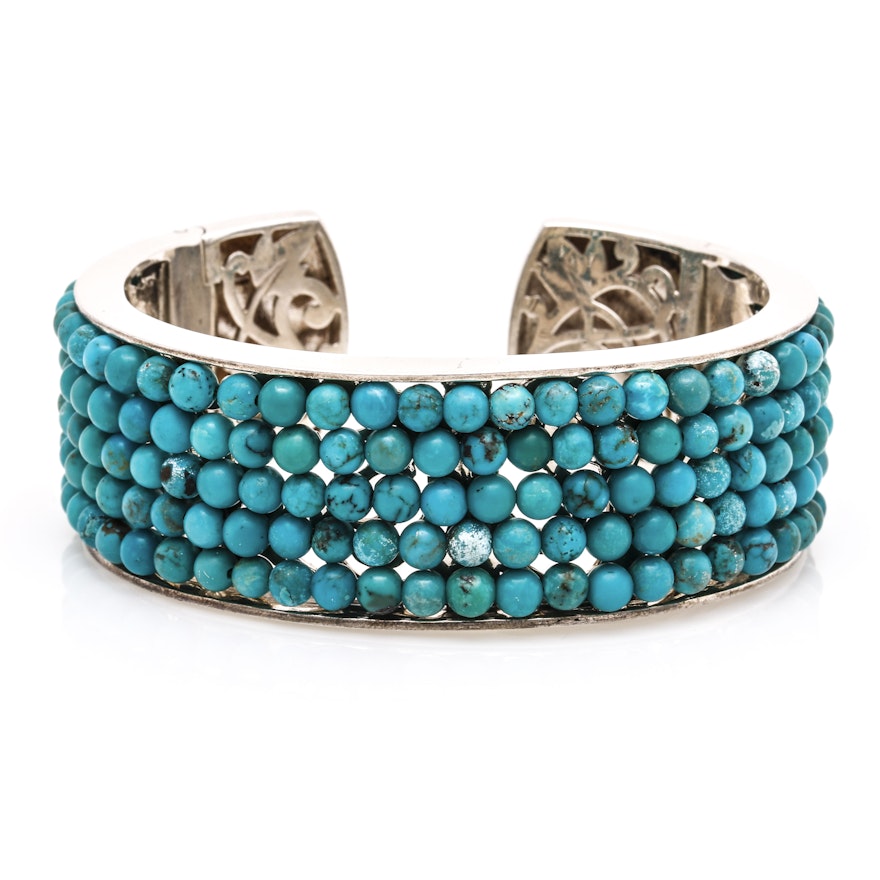 Whitney Kelly Sterling Silver Turquoise Beaded Cuff Bracelet