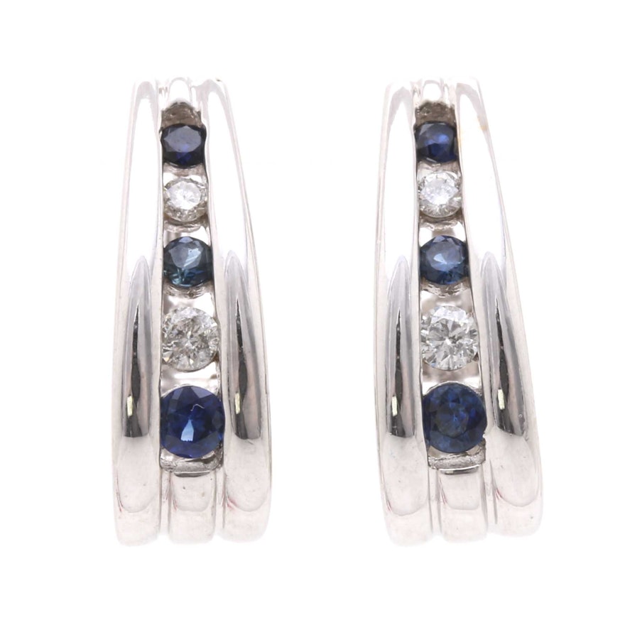 10K White Gold Diamond and Blue Sapphire Earrings