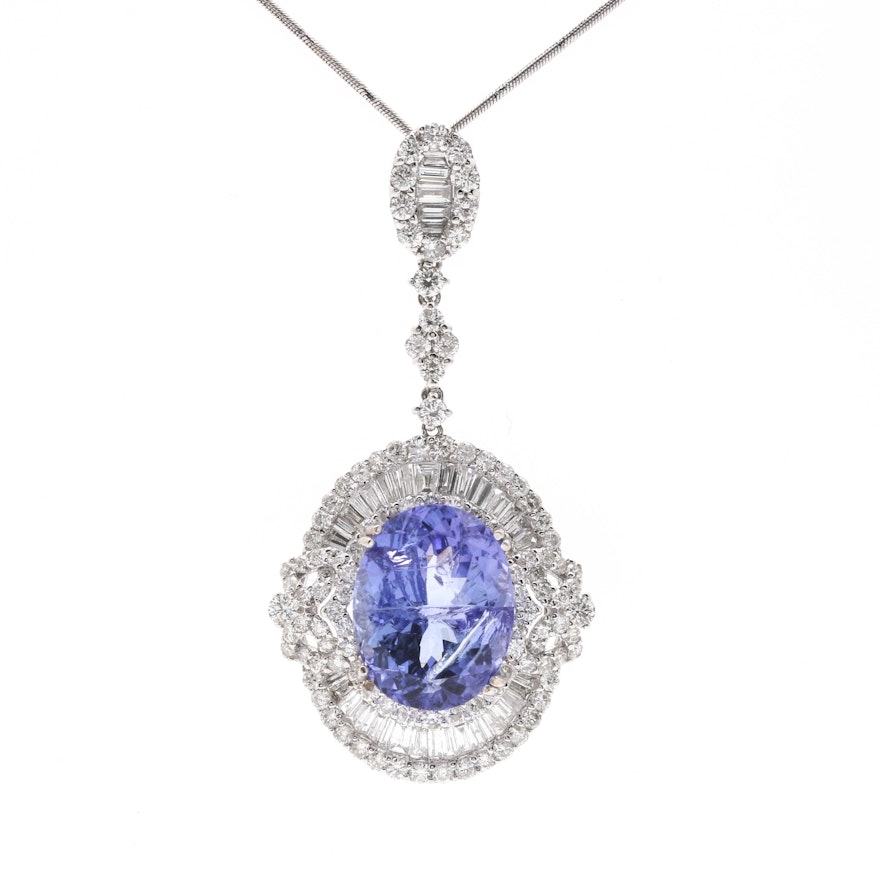 18K White Gold 7.37 CTS Tanzanite and 2.97 CTW Diamond Necklace