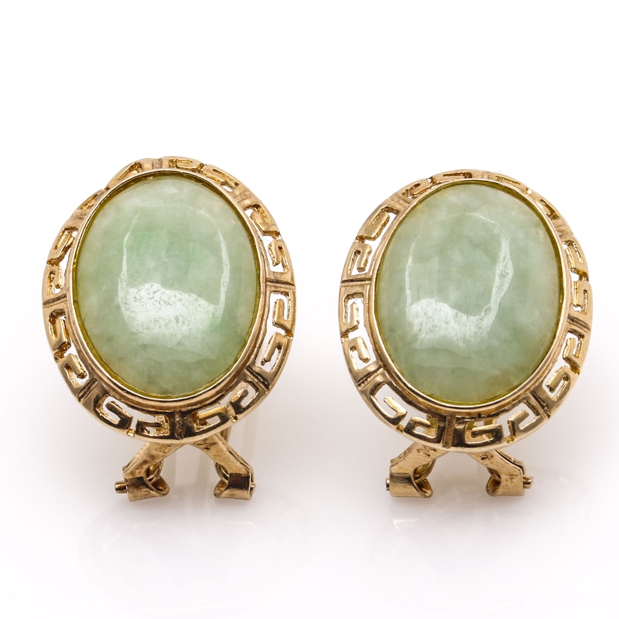 14K Yellow Gold Natural Jadeite Earrings