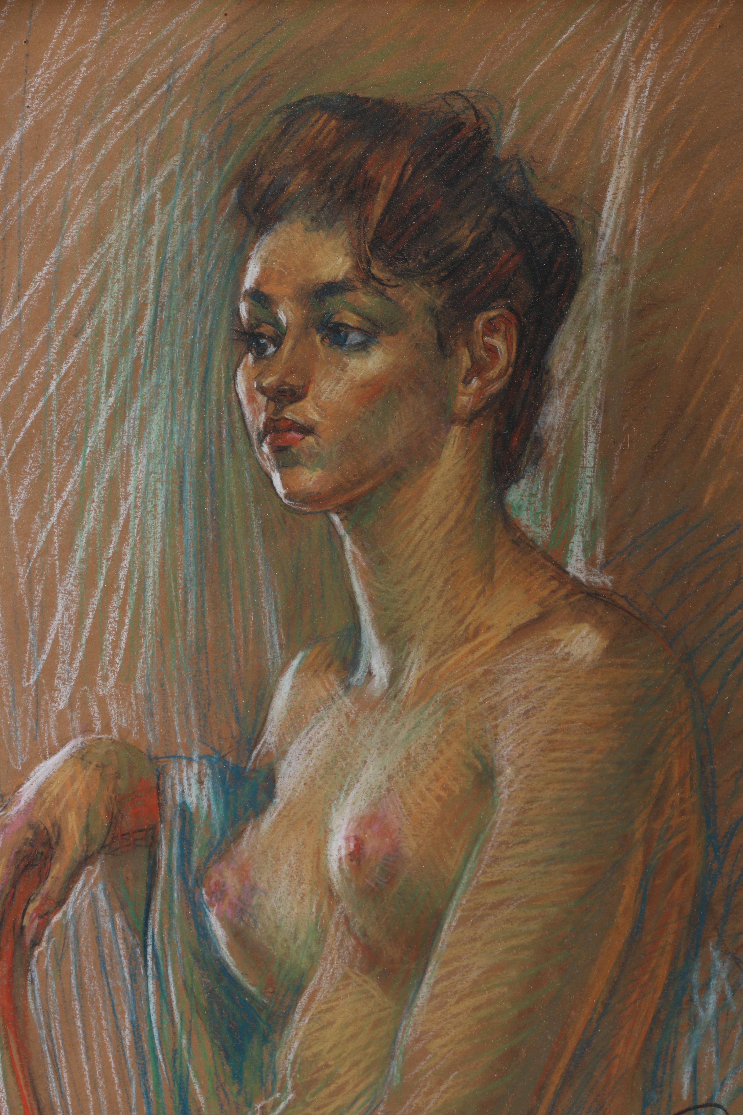 Vincent Nesbert Pastel Drawing of Figure Study