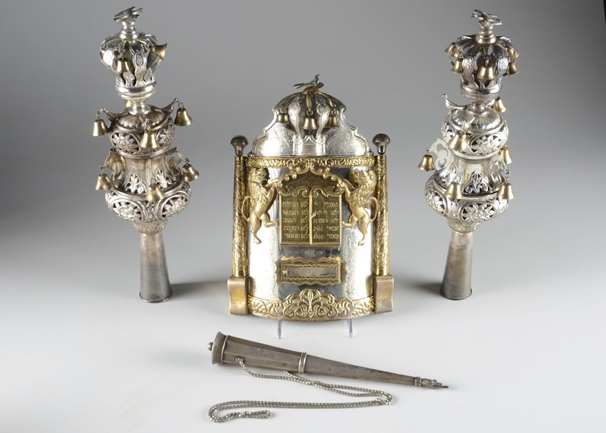 Exquisite Russian Silver Torah Set