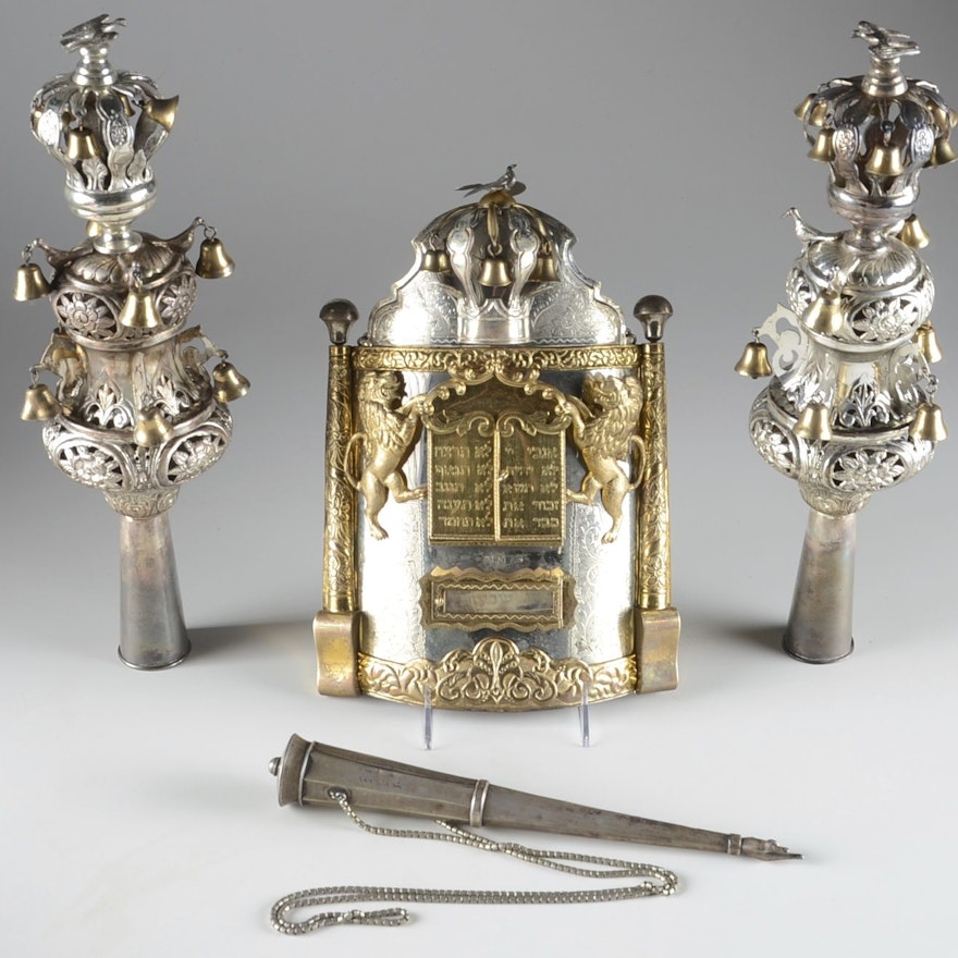 Exquisite Russian Silver Torah Set