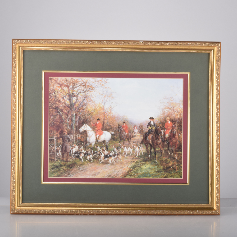 Framed Offset Lithograph Fox Hunting Scene