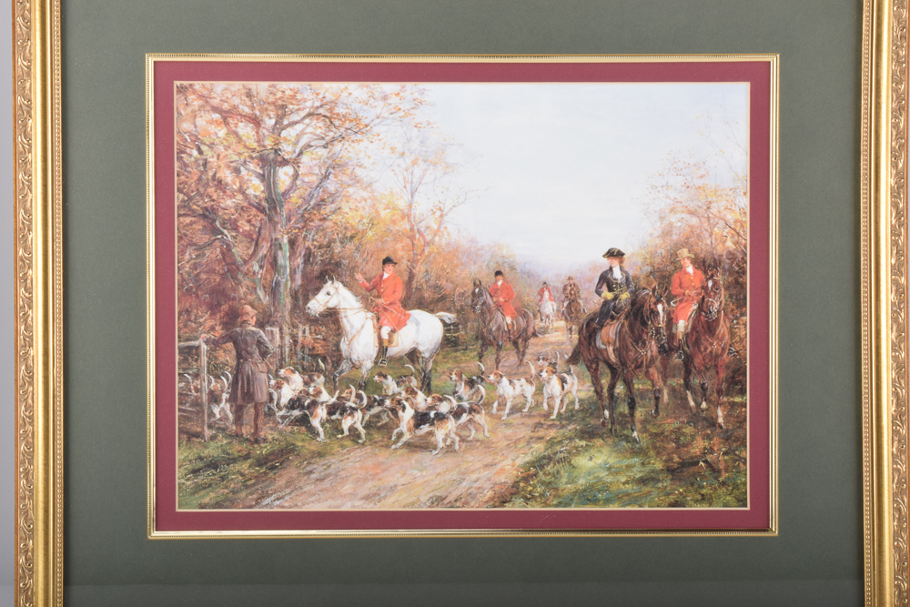 Framed Offset Lithograph Fox Hunting Scene