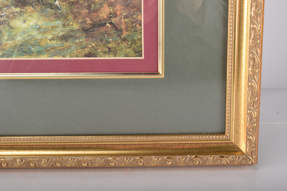 Framed Offset Lithograph Fox Hunting Scene