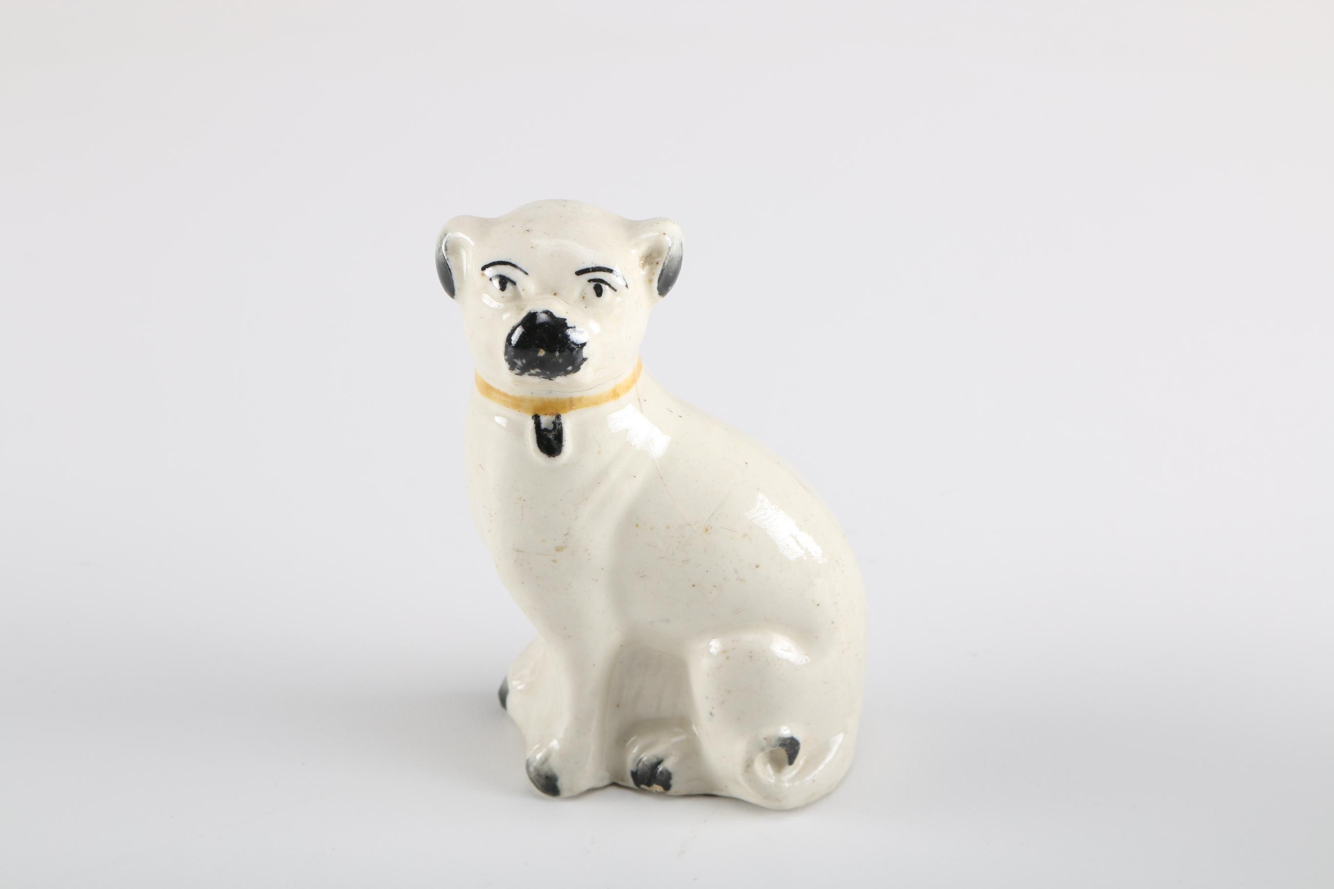 19th Century Staffordshire Miniature Whippet and Pug Dog Figurines