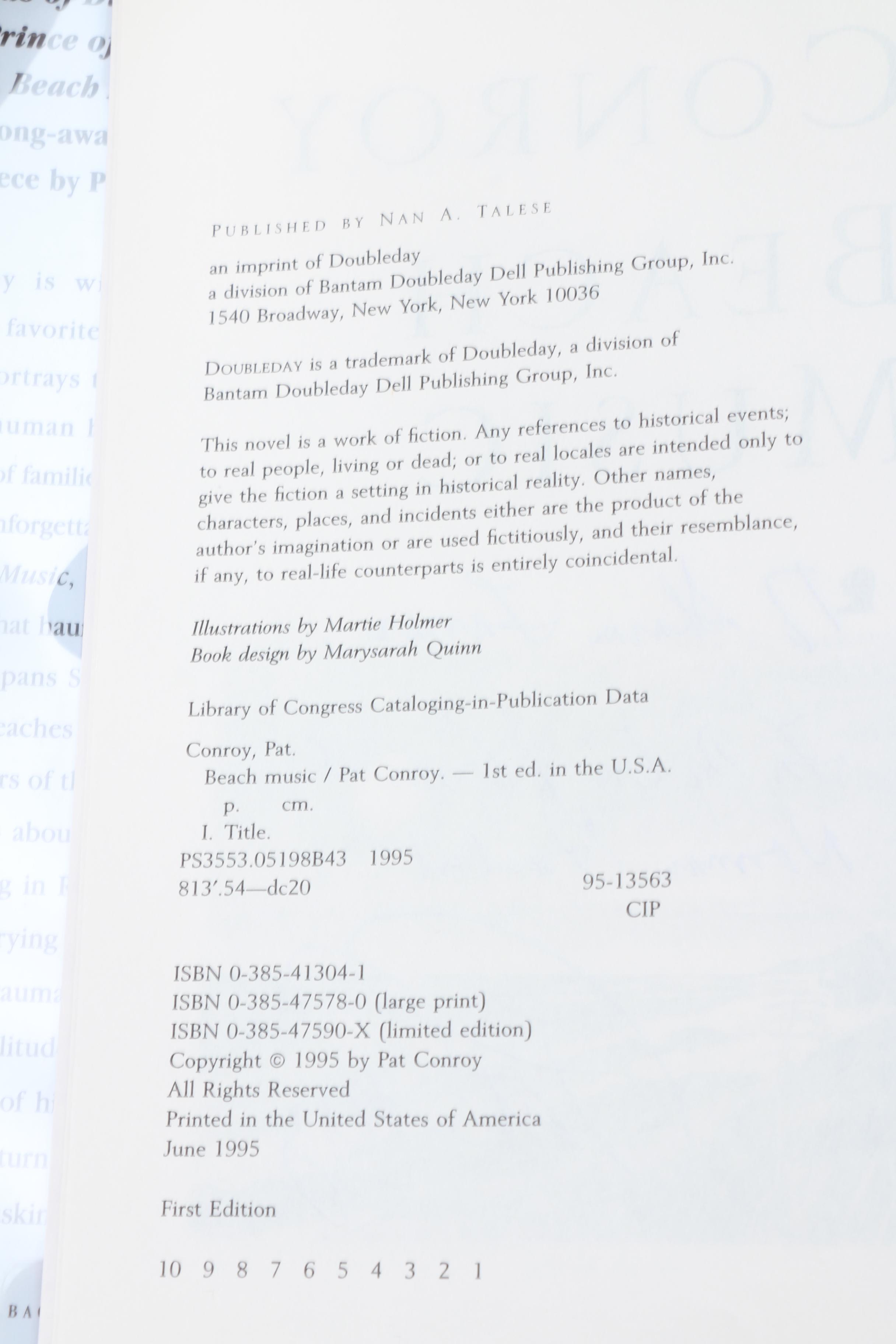 Signed "Beach Music" First Edition Book By Pat Conroy