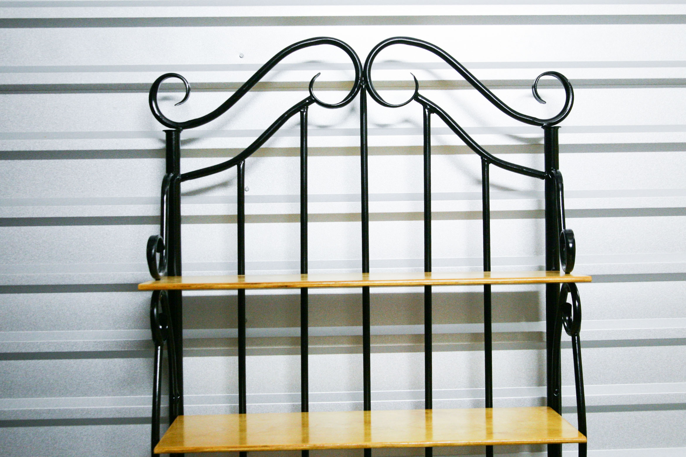 Contemporary Wood and Metal Baker's Rack