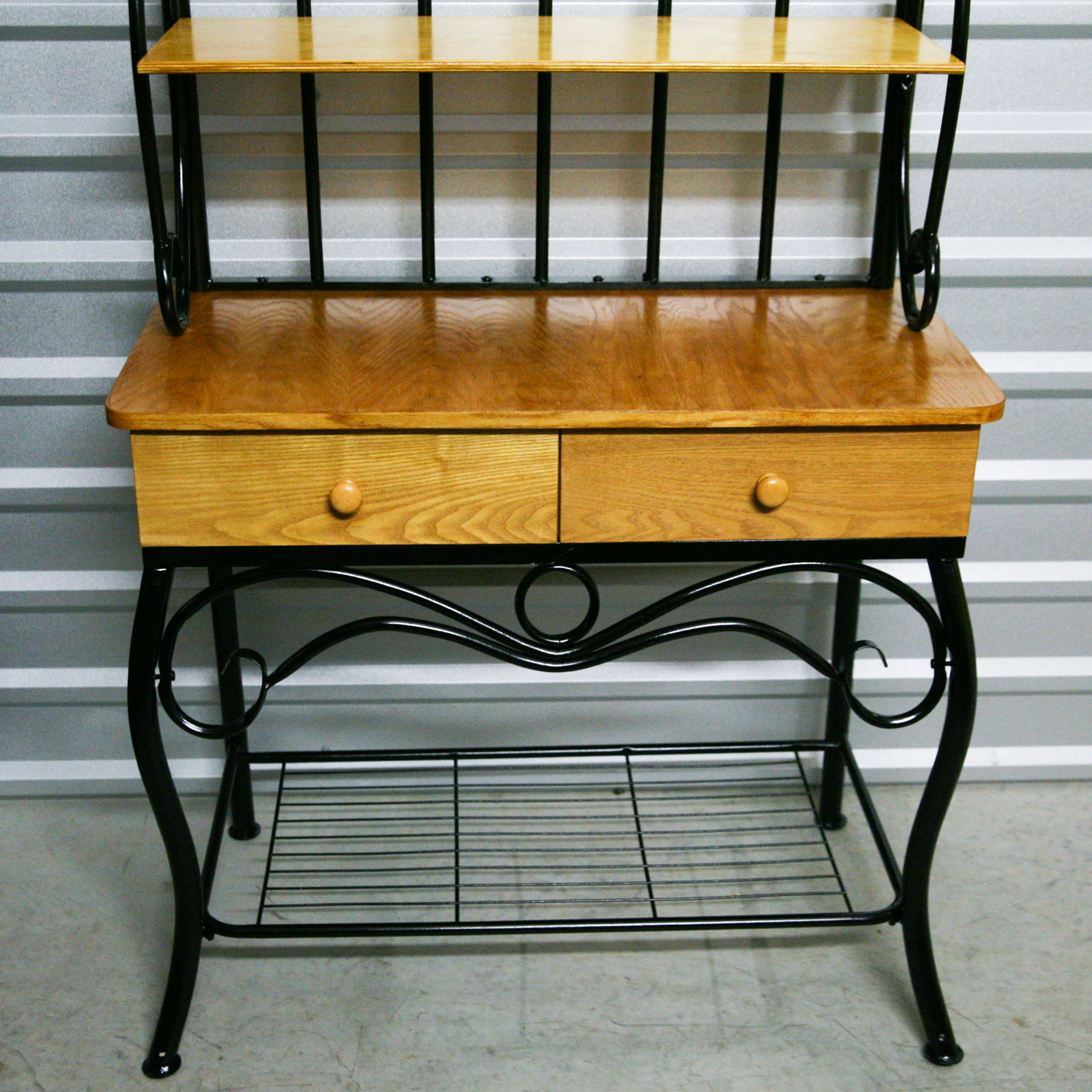 Contemporary Wood and Metal Baker's Rack