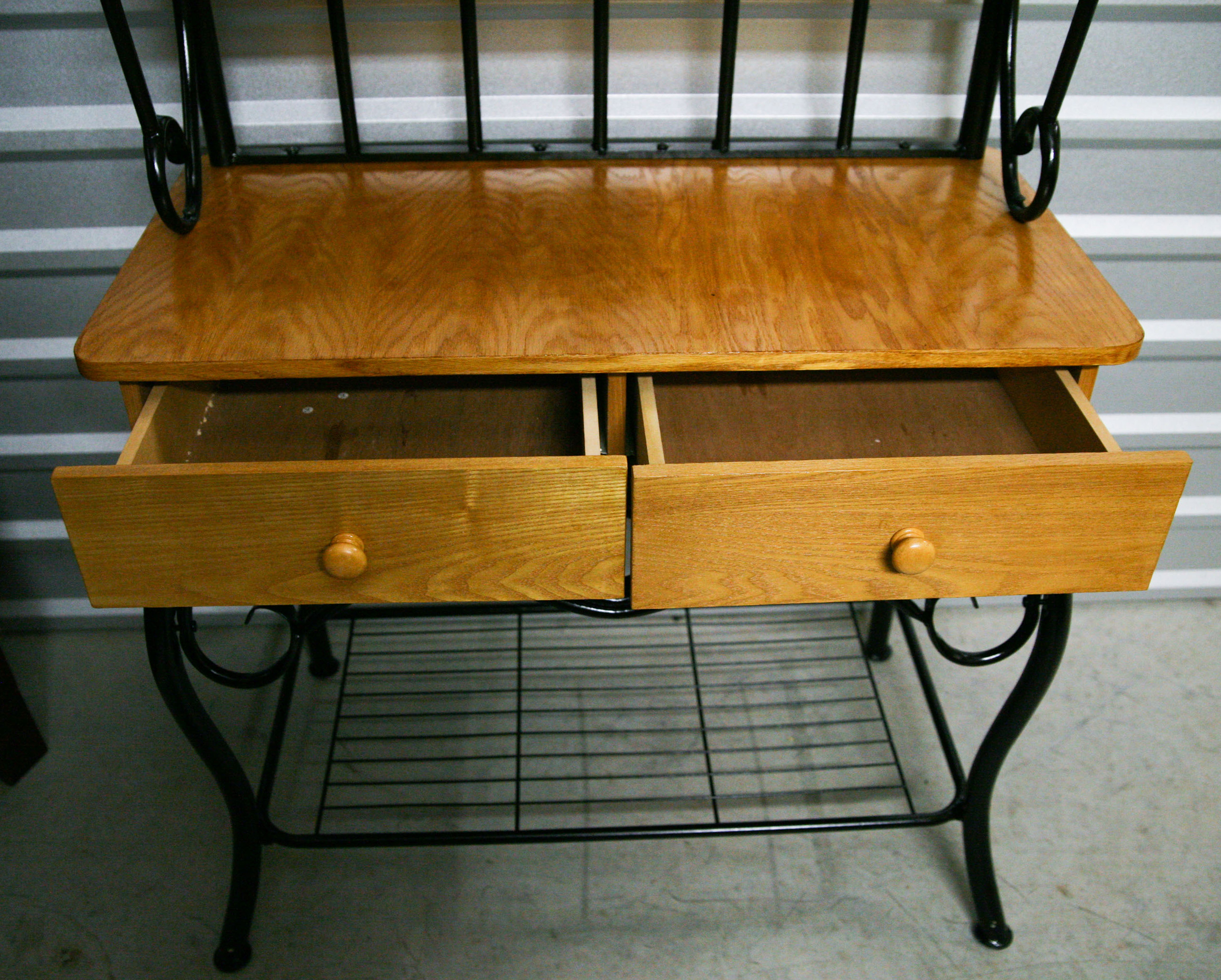 Contemporary Wood and Metal Baker's Rack