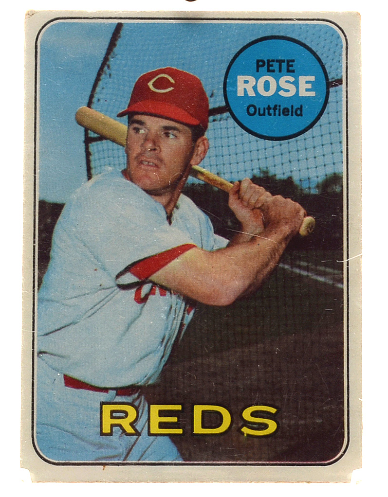 1969 Pete Rose Baseball Card and Pewter Statue