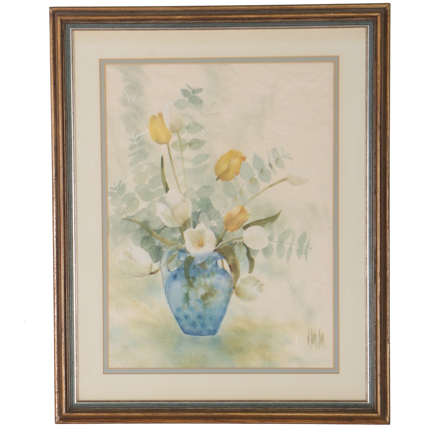 Signed M. Beverly Bunn Original Watercolor on Rice Paper