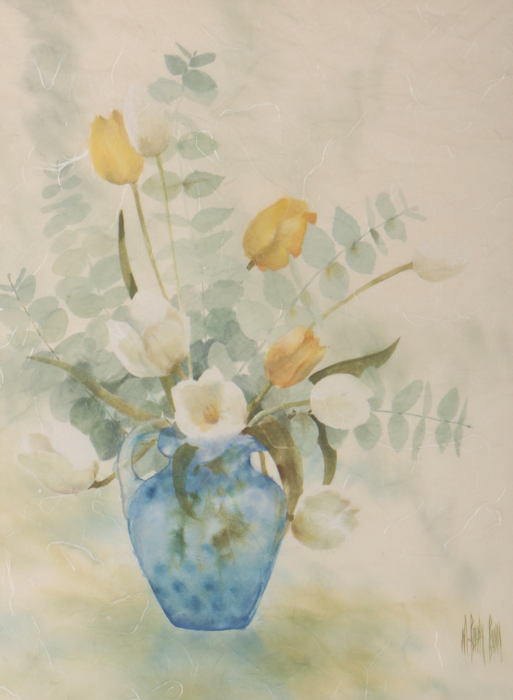 Signed M. Beverly Bunn Original Watercolor on Rice Paper