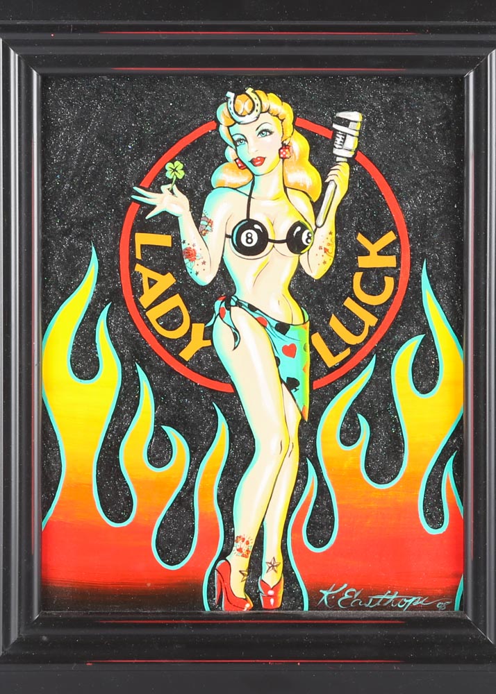 Kirsten Easthope Original Mixed Media Painting "Old School Lady Luck"
