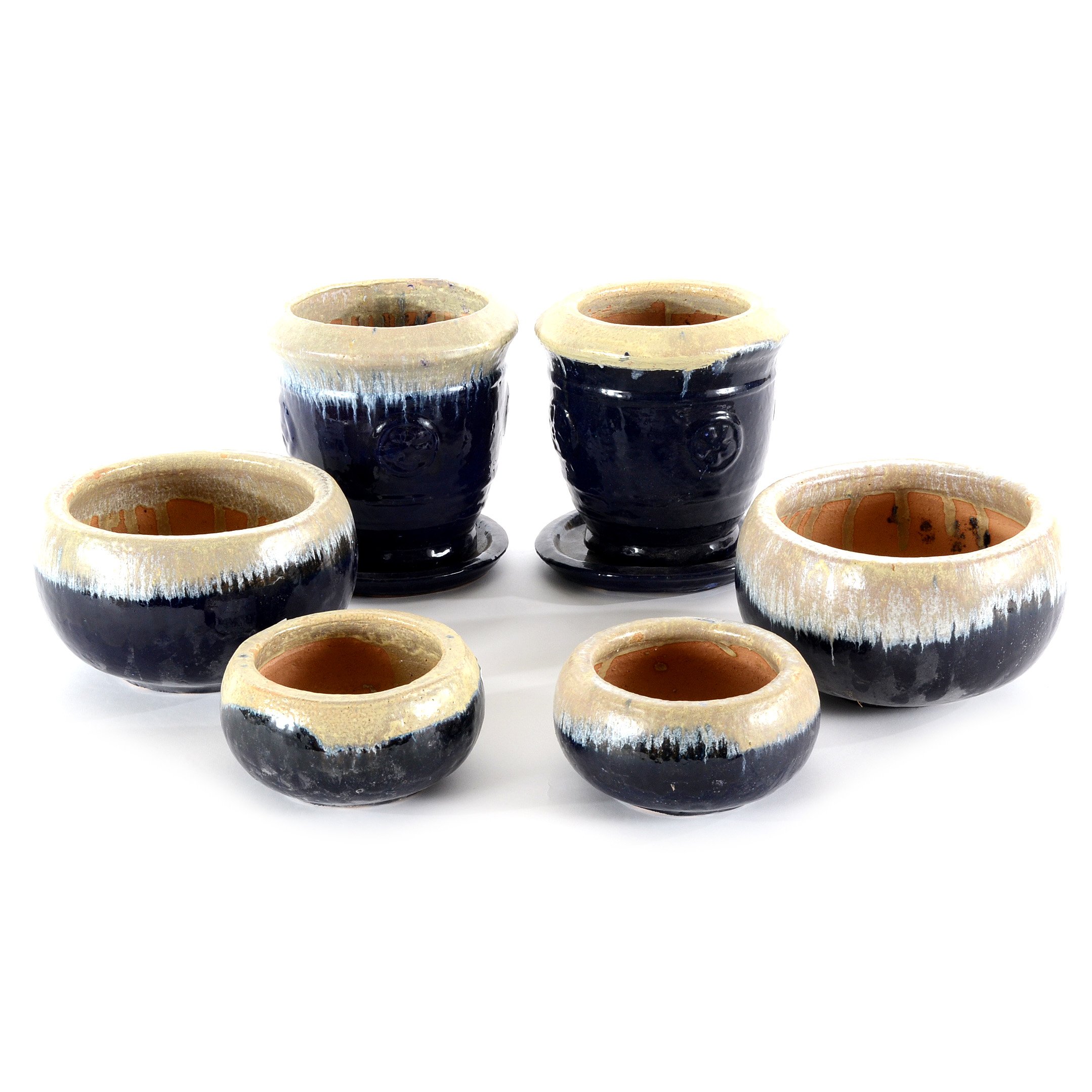 Ivory and Cobalt Blue Glazed Garden Planters