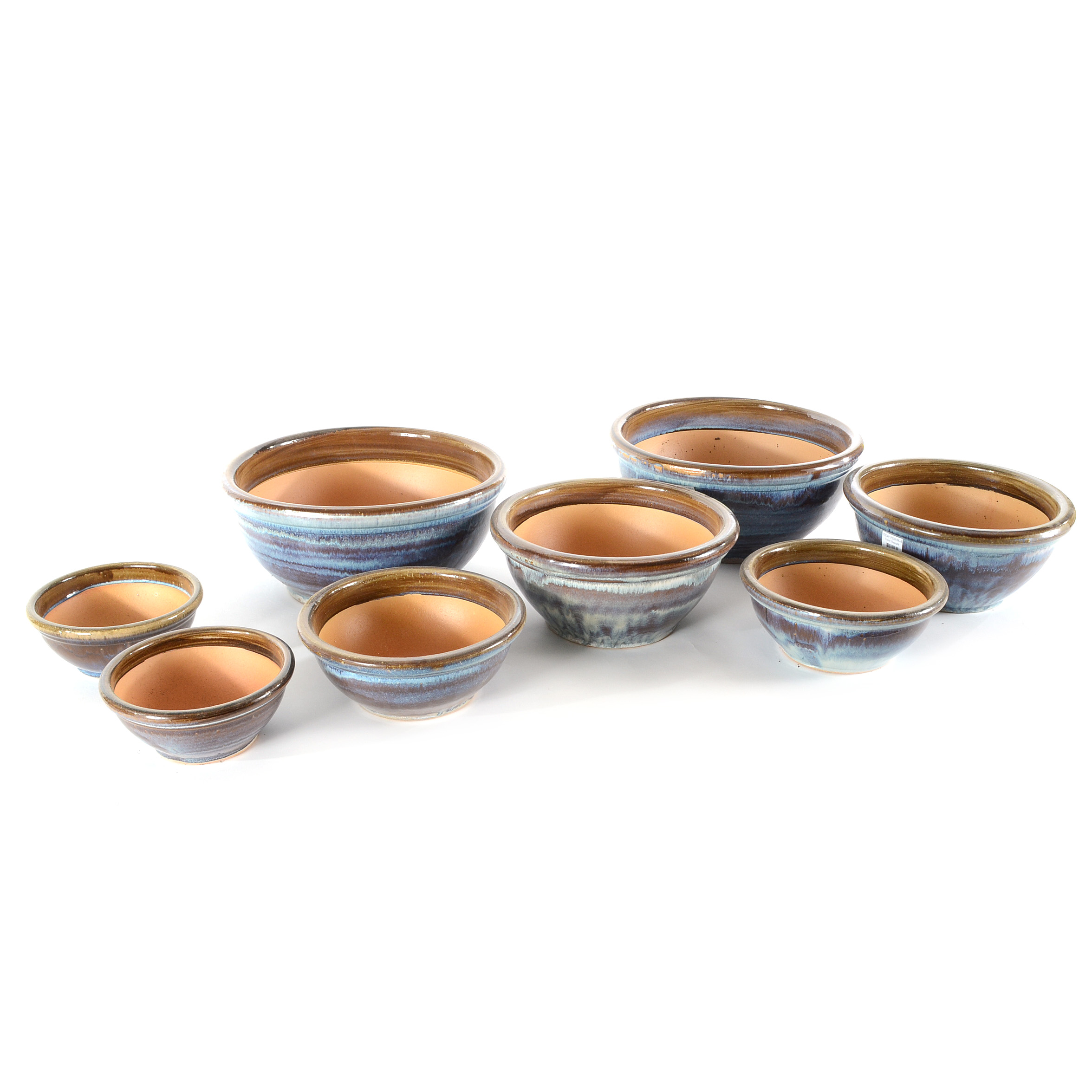 Mottled Brown and Blue Glazed "Nescafe" Garden Planters