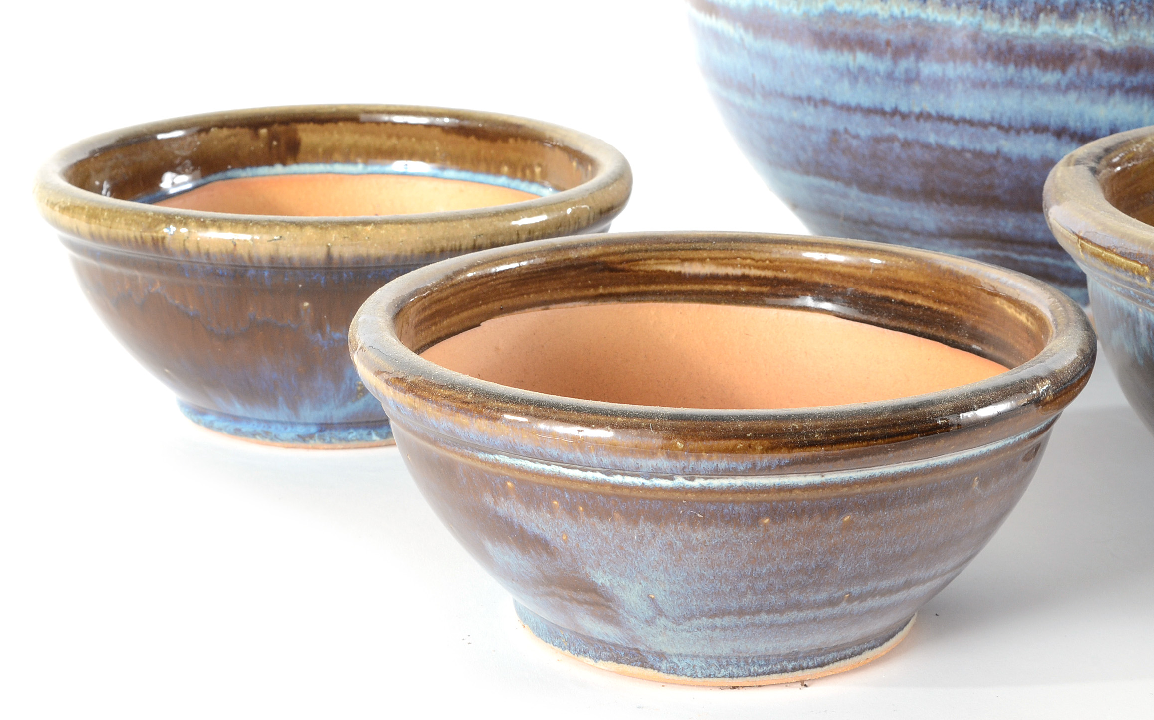 Mottled Brown and Blue Glazed "Nescafe" Garden Planters