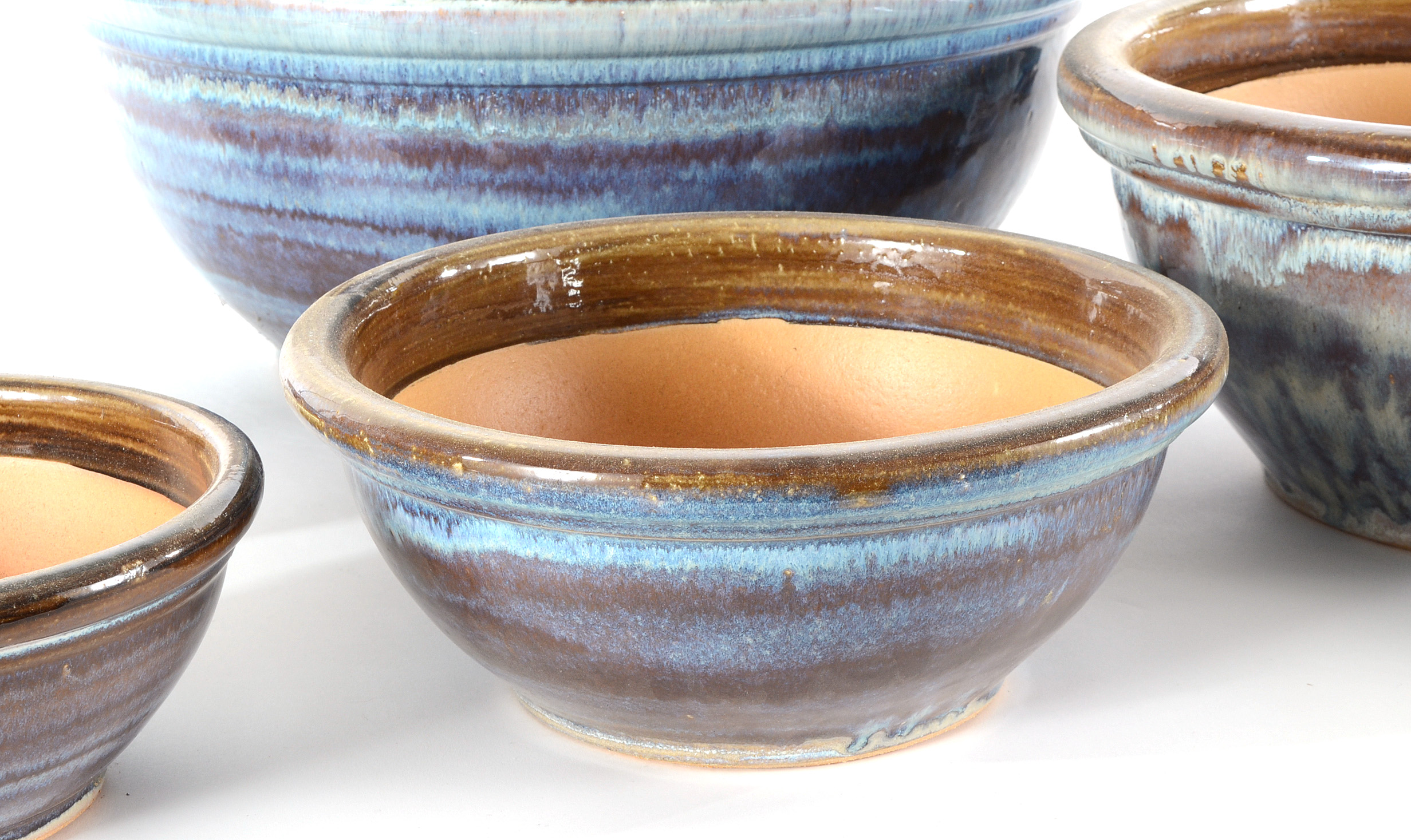 Mottled Brown and Blue Glazed "Nescafe" Garden Planters