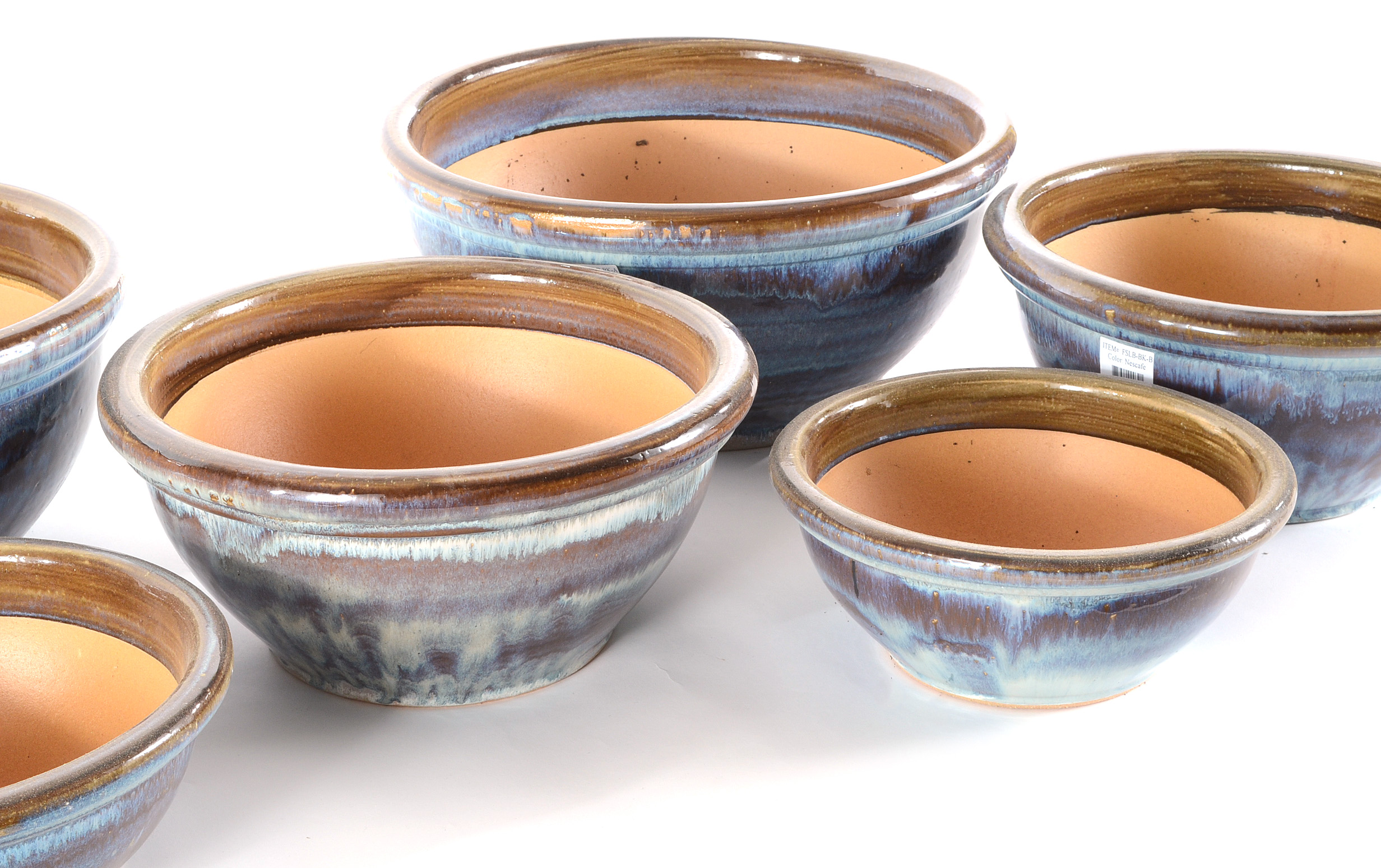 Mottled Brown and Blue Glazed "Nescafe" Garden Planters