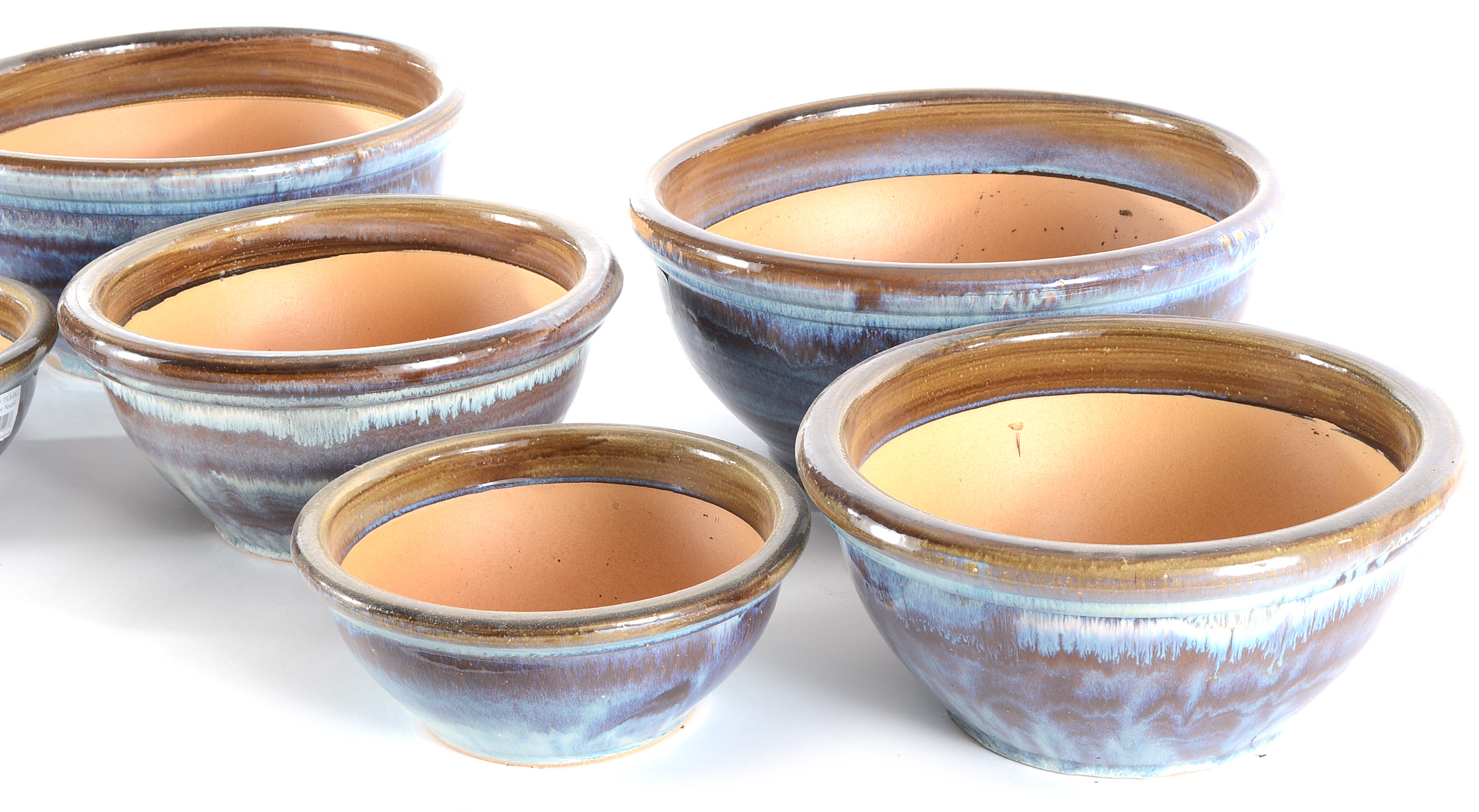 Mottled Brown and Blue Glazed "Nescafe" Garden Planters