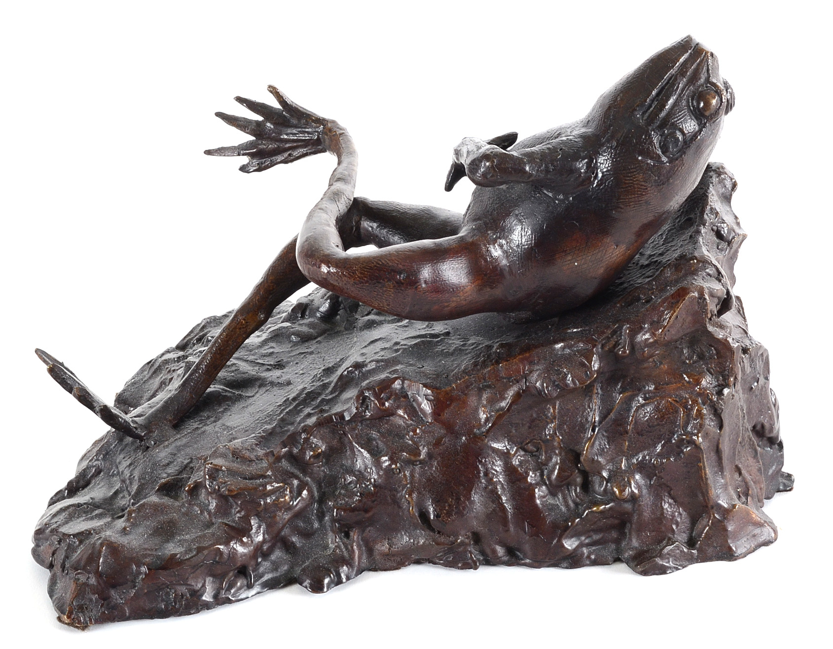 Bronze Reclining Frog Sculpture