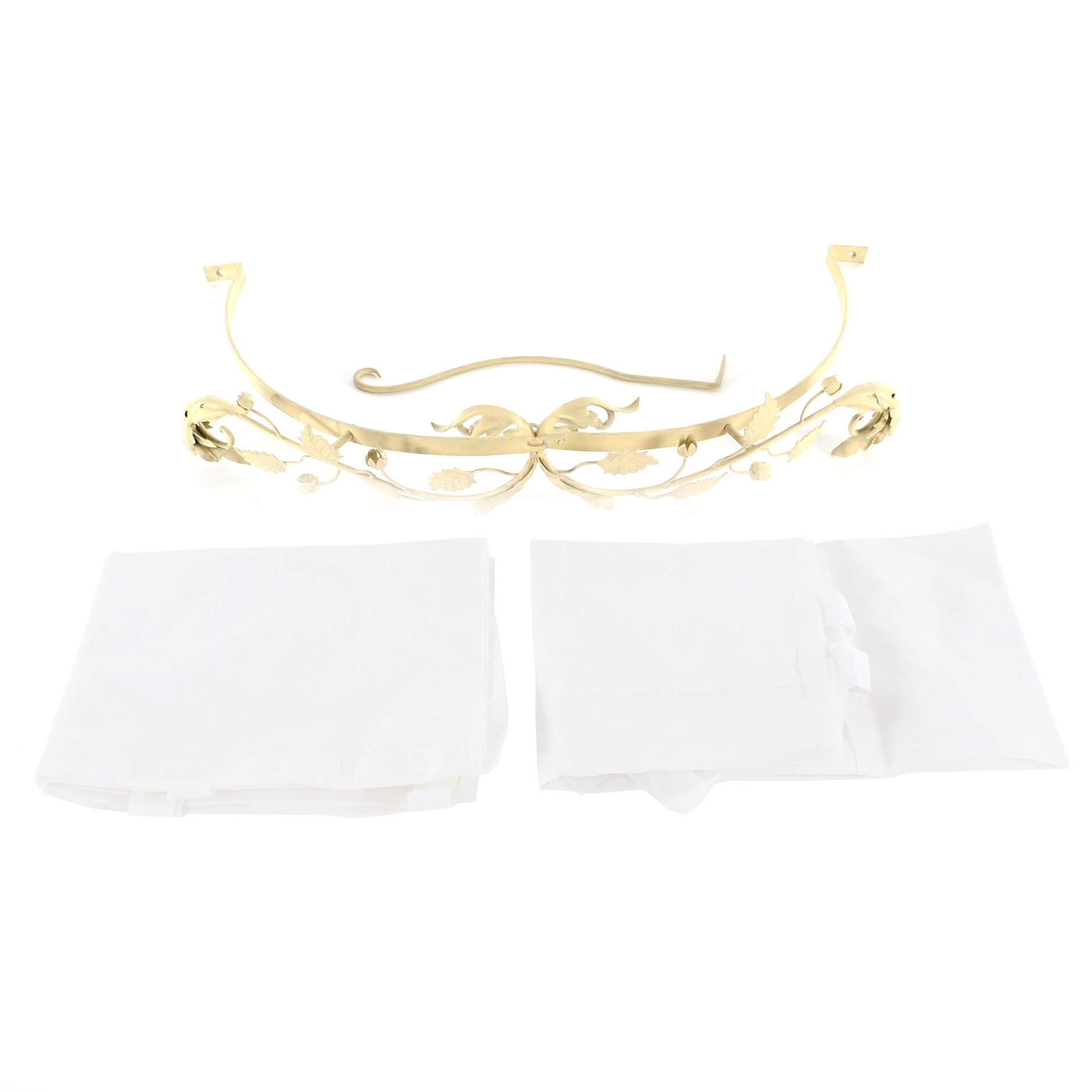 Vintage Painted Steel Bed Crown with Curtains