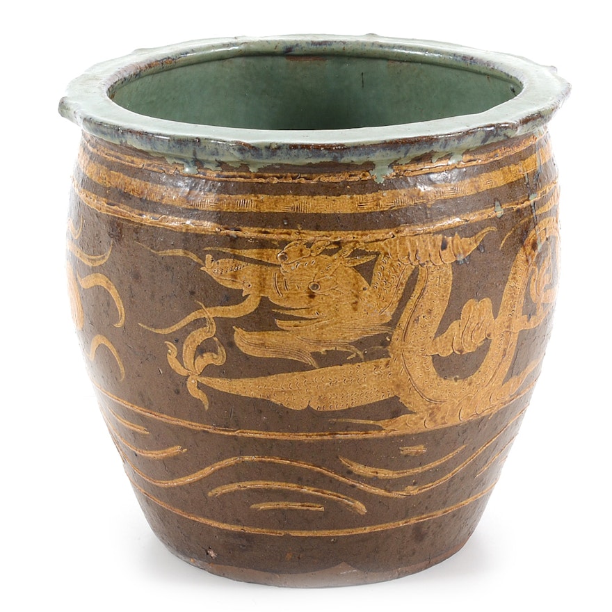 Chinese Earthenware Pidan Egg Pot With Dragons