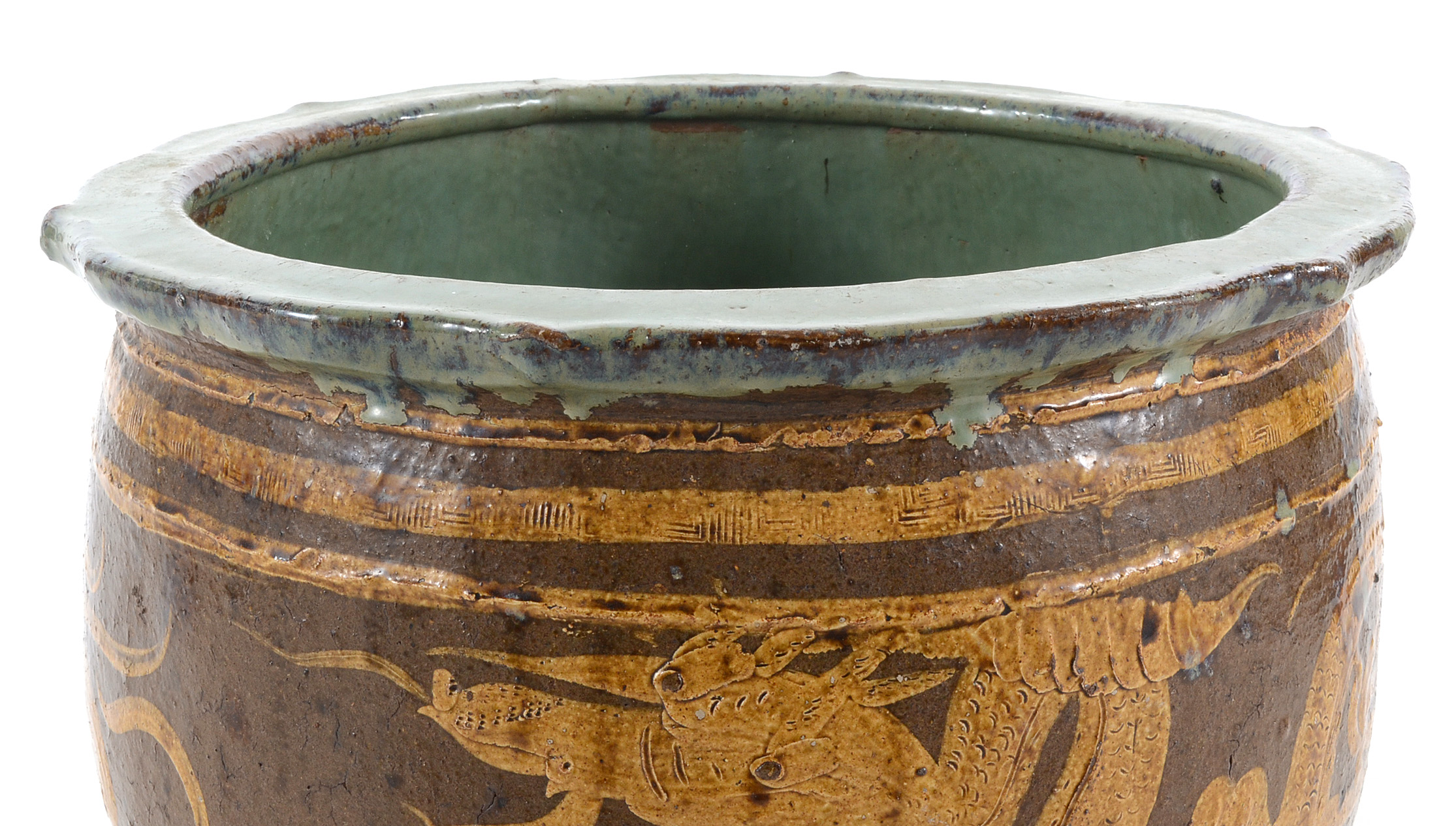 Chinese Earthenware Pidan Egg Pot With Dragons