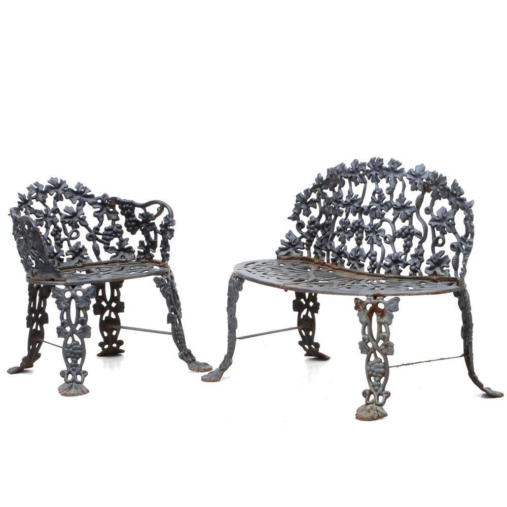 Vintage Cast Iron Settee and Chair