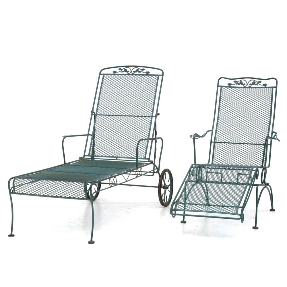 Two Iron Mesh Patio Pool Loungers