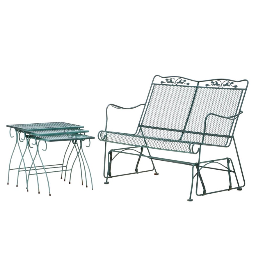 Iron Mesh Patio Settee and Nested Tables