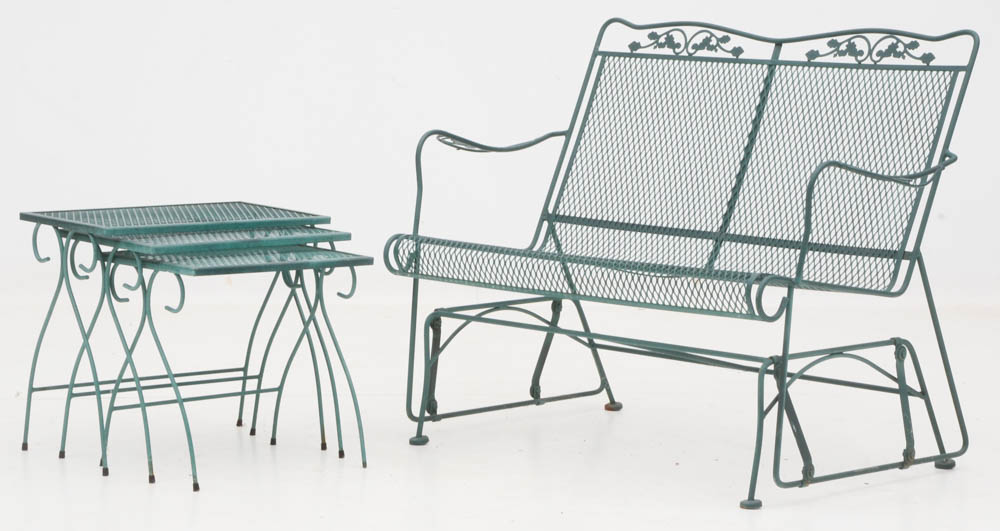 Iron Mesh Patio Settee and Nested Tables