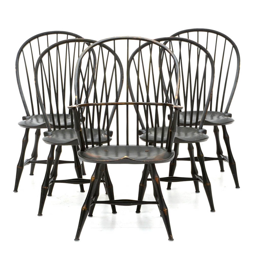 Set of Five Bow-Back Windsor Chairs, D.R. Dimes