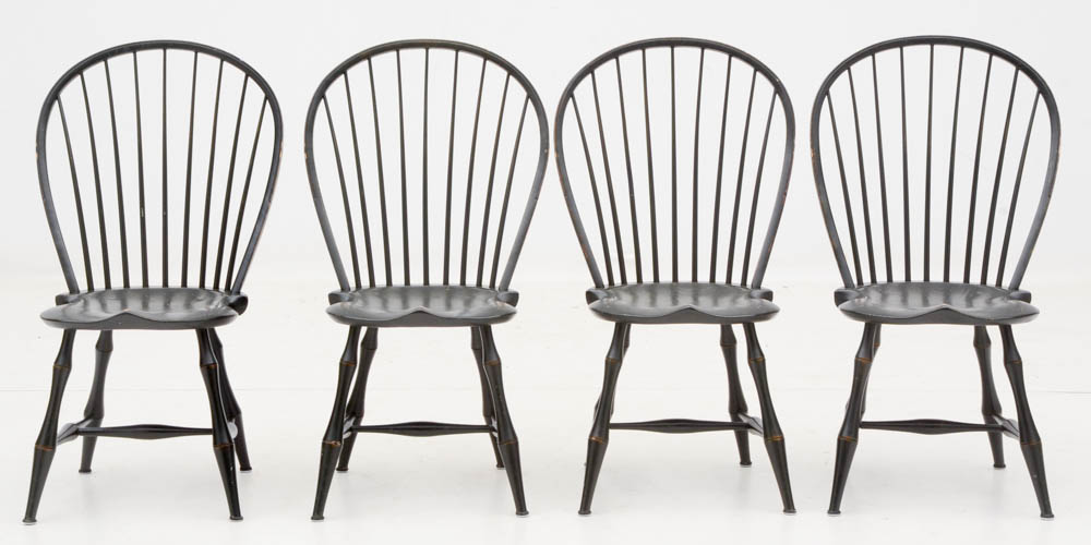 Set of Five Bow-Back Windsor Chairs, D.R. Dimes